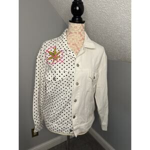 Signature 8 White Black Polka Dot Denim Jacket M Hand Painted Pink Dope Chest